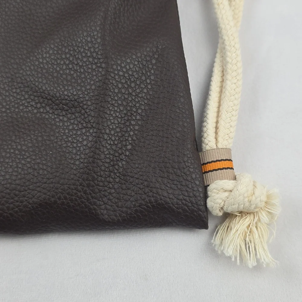 Brown Vegan Leather Drawstring Backpack Large‎ Inside Sleeve Pocket